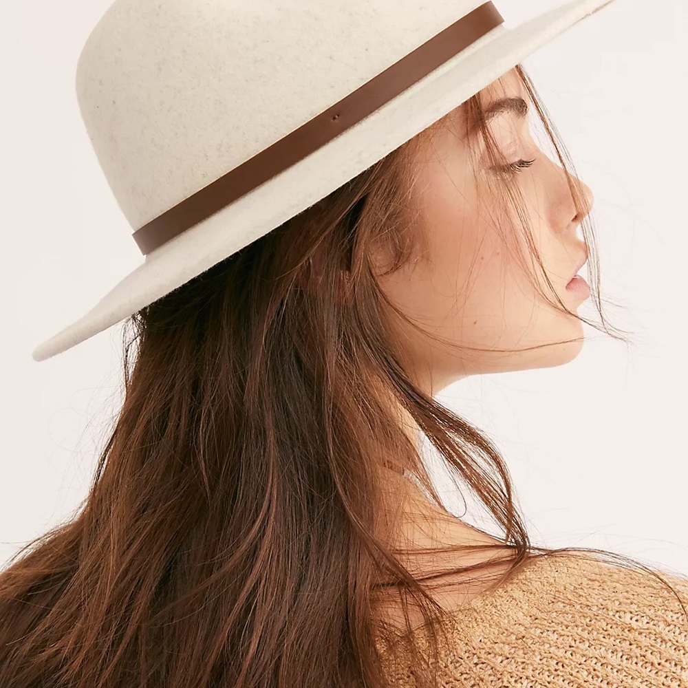 Free People Ivory Felt Fedora with Brown Band